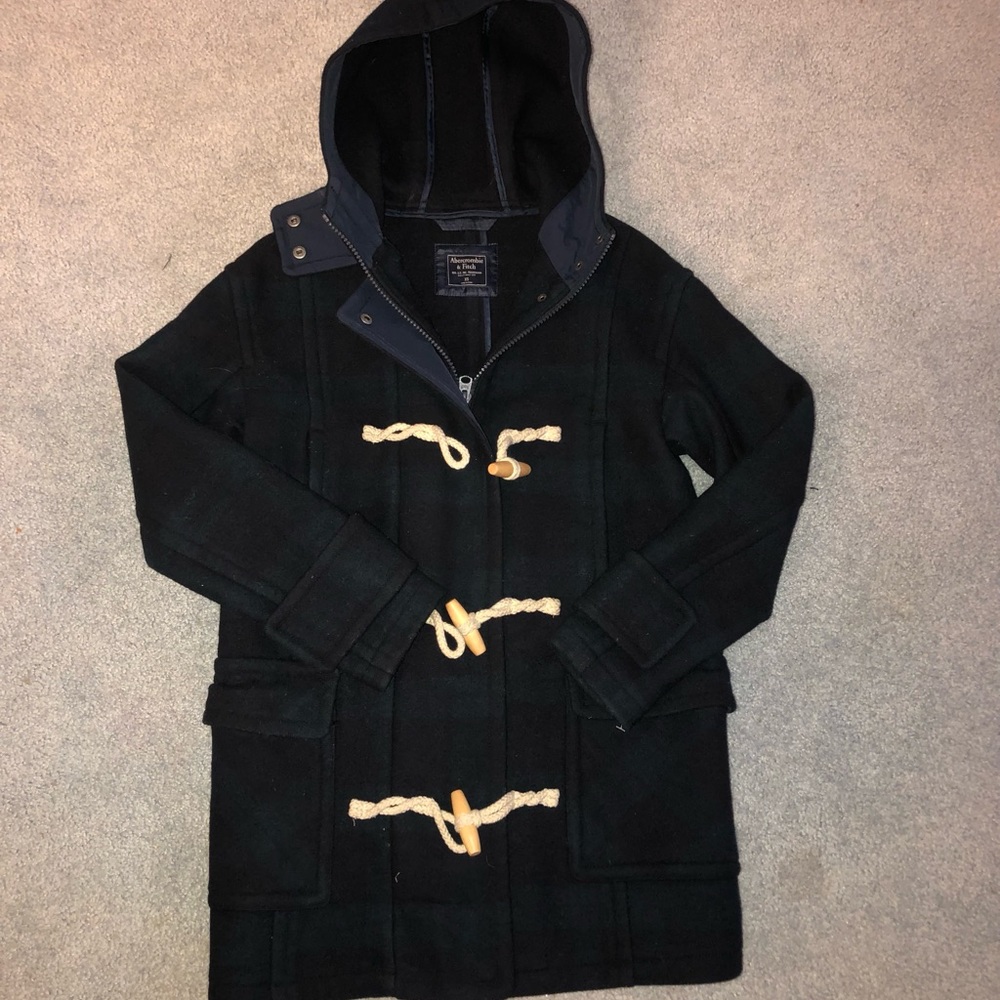 Abercrombie & Fitch Green and Black plaid. Size Xtra Small. Wool peacoat. Y2K